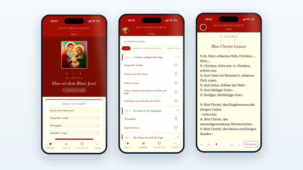 Blut Christi Gebete: Screenshot der Heute-Seite mit Tagesgebeten