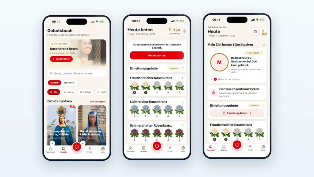 „Gott kann" Gebets-App: Vorschau der aktuellen App-Screens