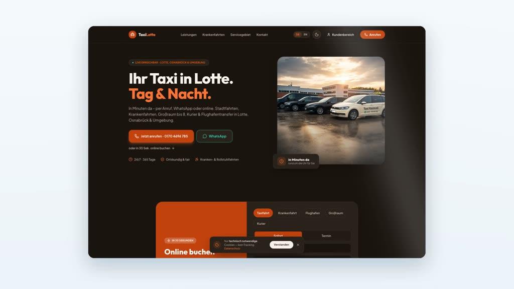 Taxi Lotte: Screenshot der Website mit Online-Buchung