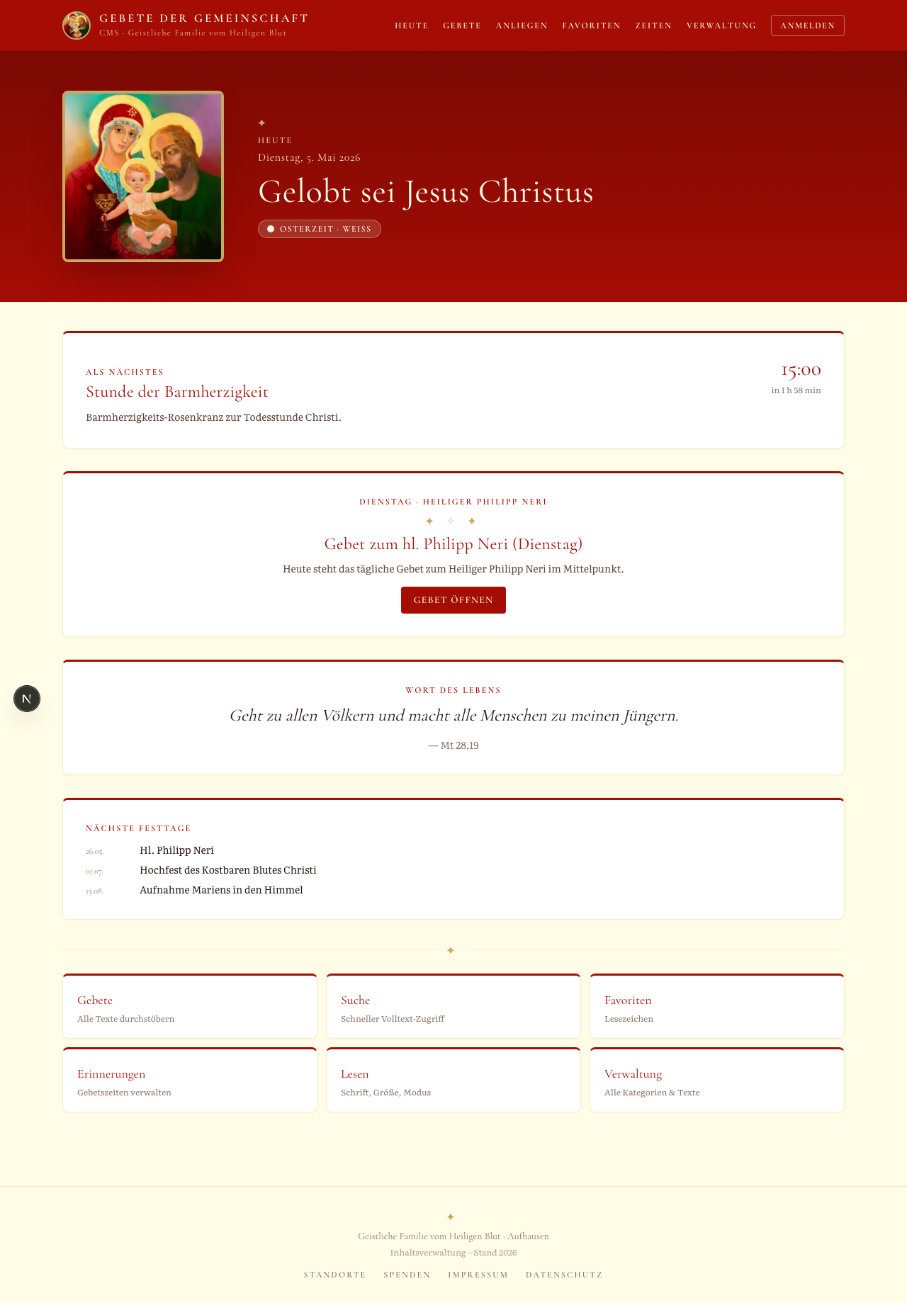 Gebet · Blut Christi Website Screenshot