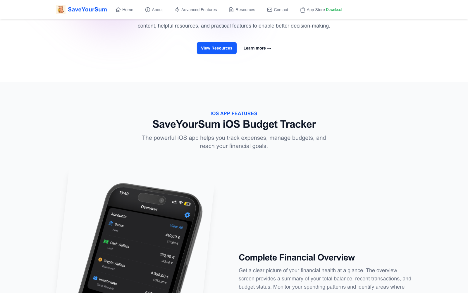 SaveYourSum Website Screenshot