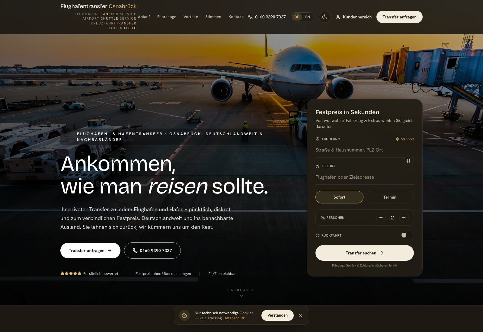 Flughafentransfer Osnabrück Screenshot