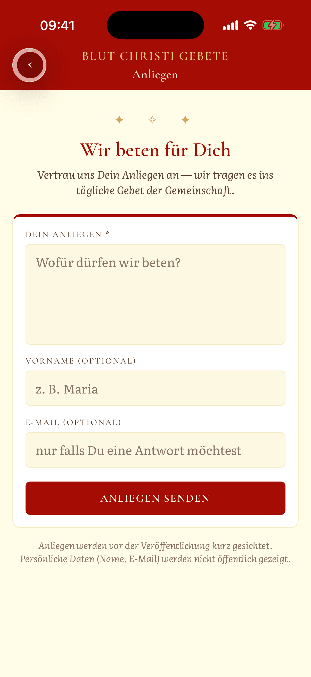 Gebets-App: Gebetsanliegen der Gemeinschaft