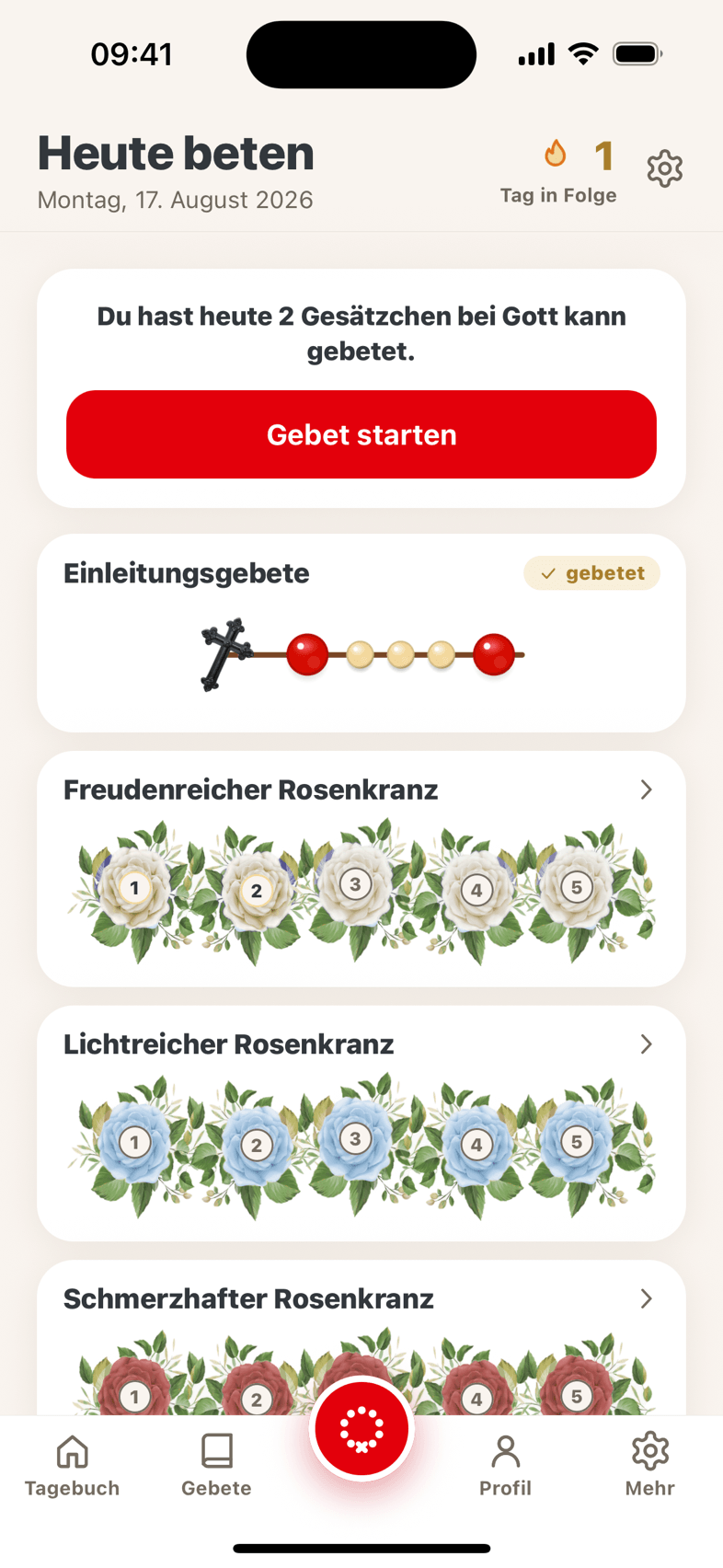„Gott kann" App: „Heute beten" mit den vier Rosenkränzen