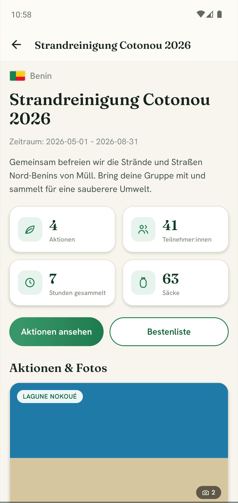 GreenActivity App: Detail-Ansicht einer Kampagne