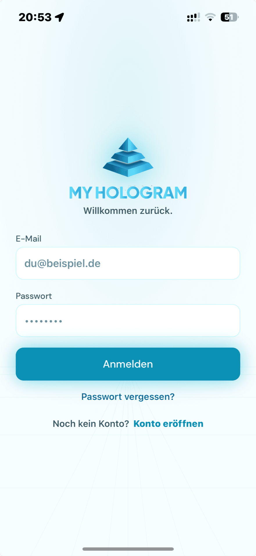 MyHologram App: Anmeldung