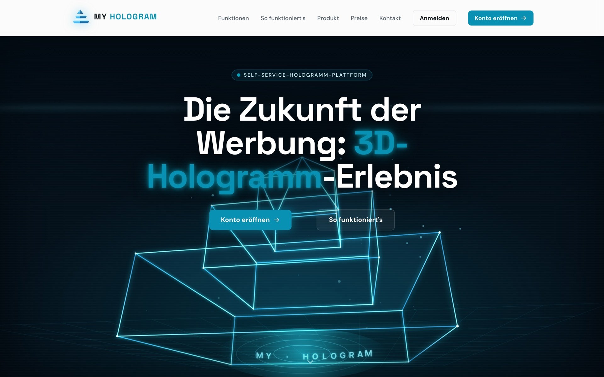 MyHologram Website: Marketing-Startseite der Hologramm-Plattform