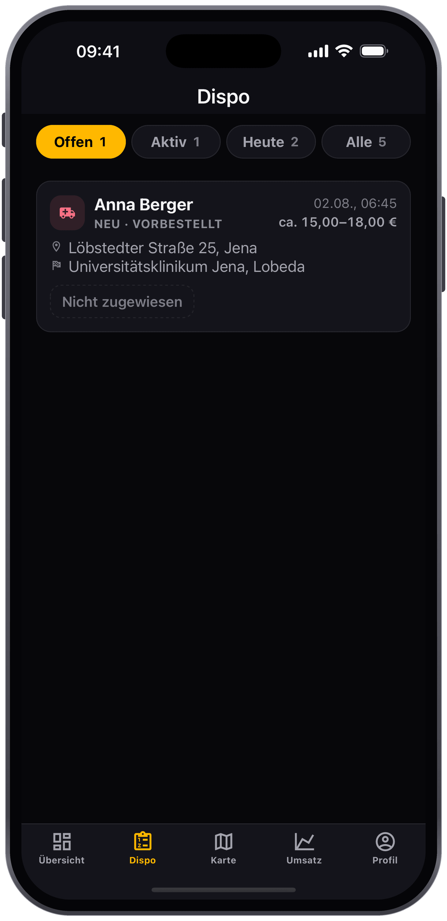Disposition in der App: offene und laufende Fahrten zuweisen