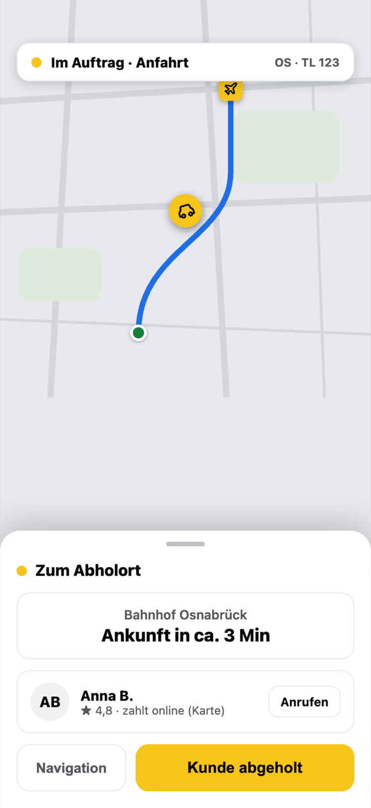 Fahrer-App: Navigation zur Abholadresse