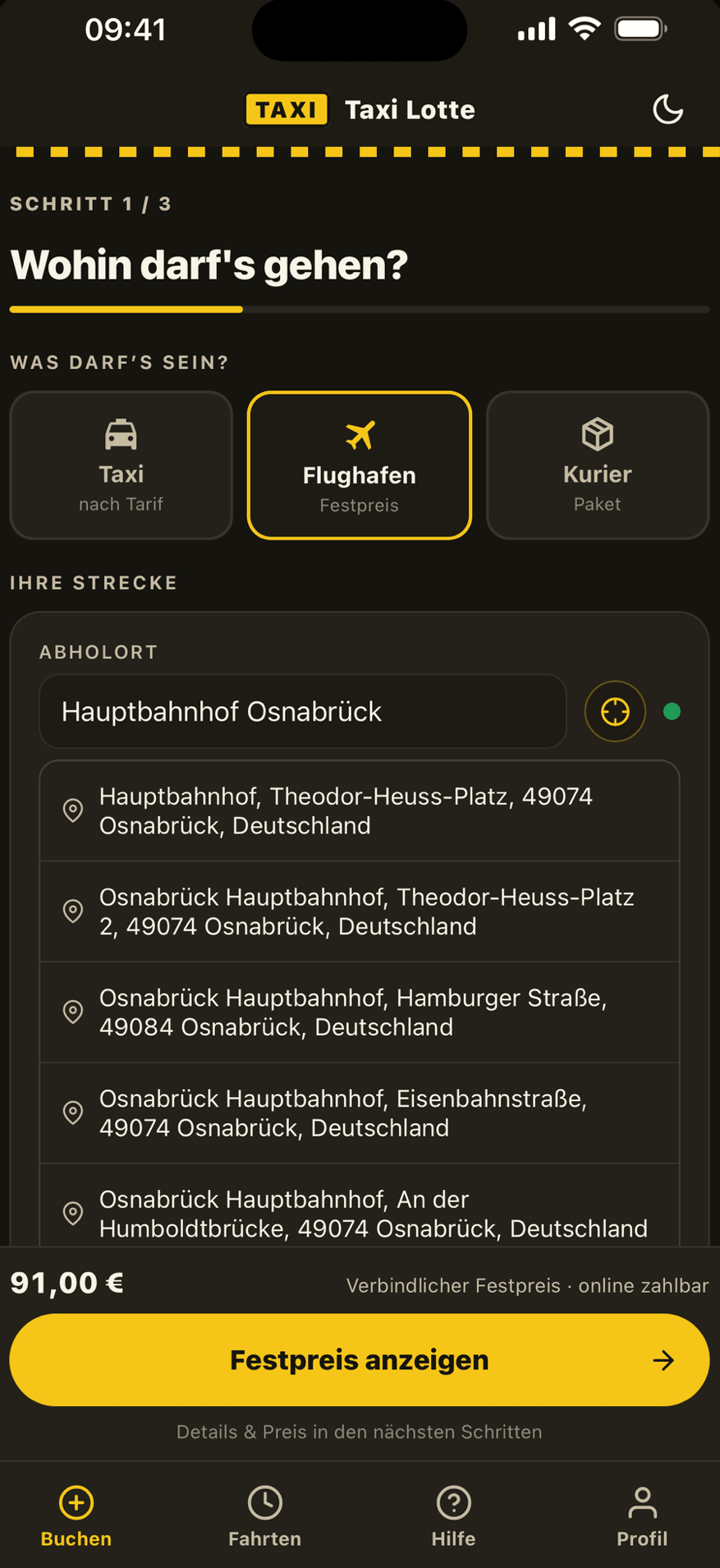 Taxi Lotte App – Flughafen-Festpreis buchen