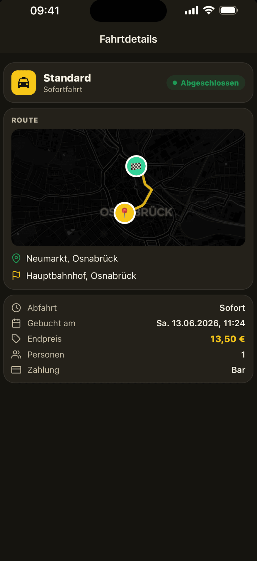 Schritt 3: Fahrtdetails mit Route und Endpreis