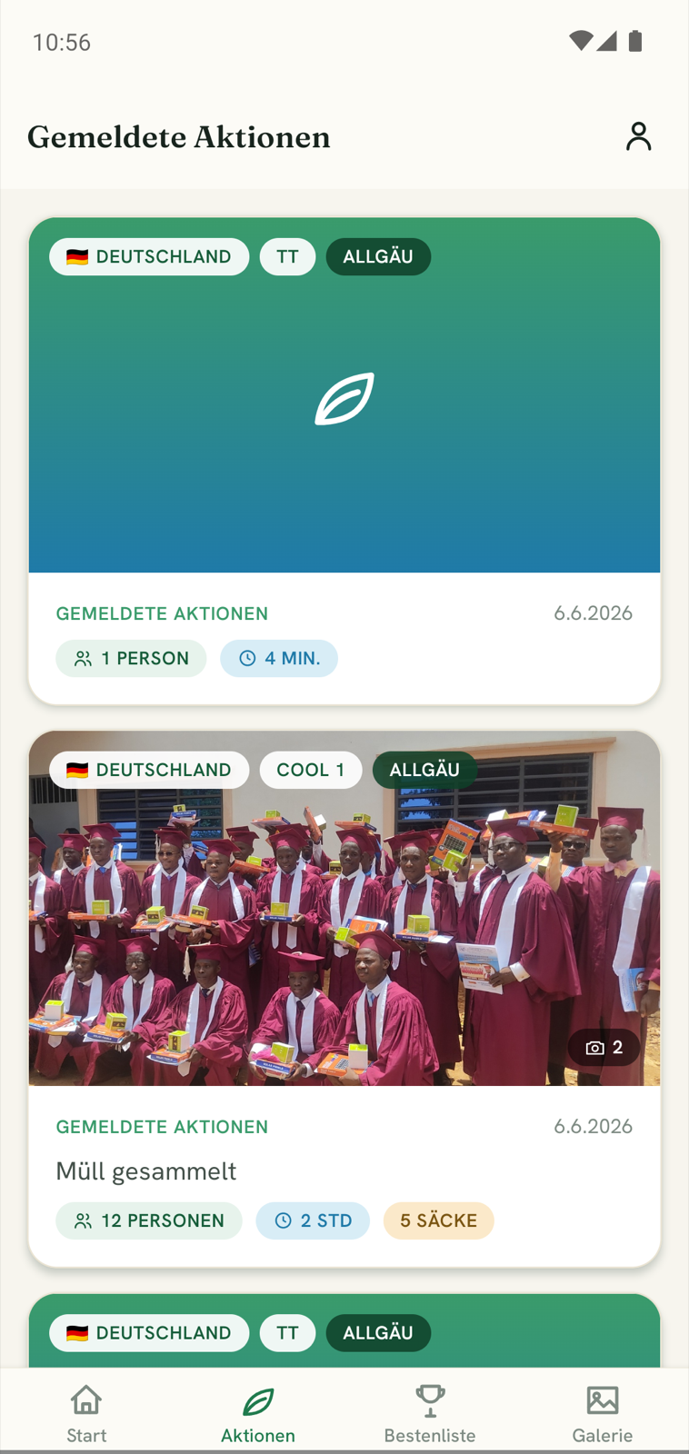 GreenActivity App: Feed mit dokumentierten Sammel-Aktionen