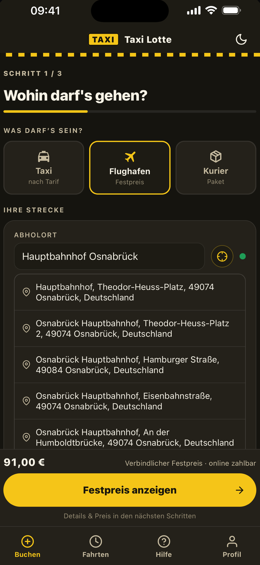 Kunden-App: Flughafentransfer zum Festpreis buchen