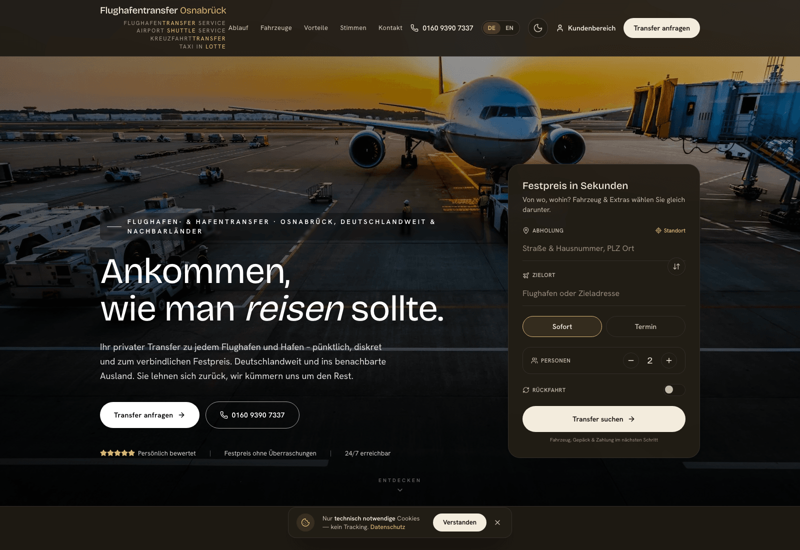 Flughafentransfer Osnabrück Screenshot