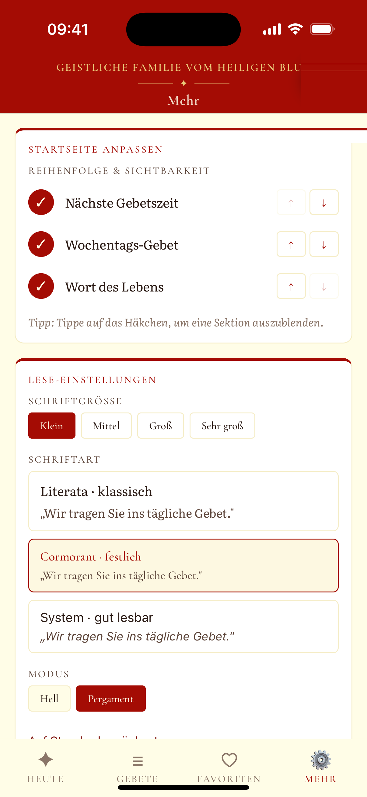 Gebet · Blut Christi – Startseite anpassen