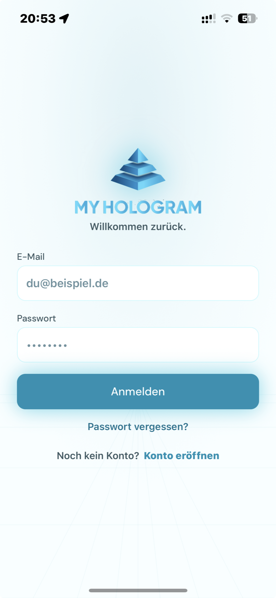 MyHologram App: Anmeldung