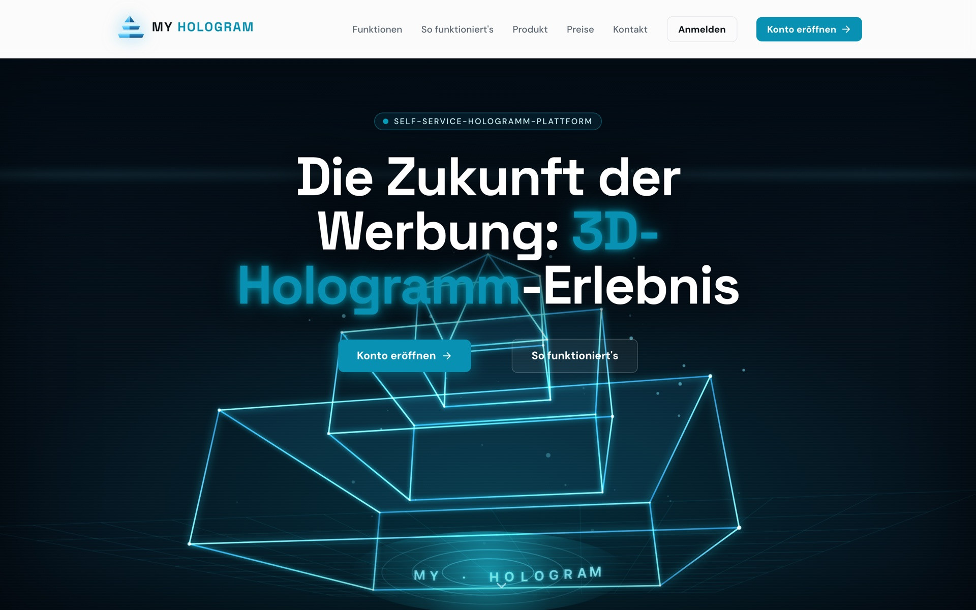 MyHologram Website: Marketing-Startseite der Hologramm-Plattform