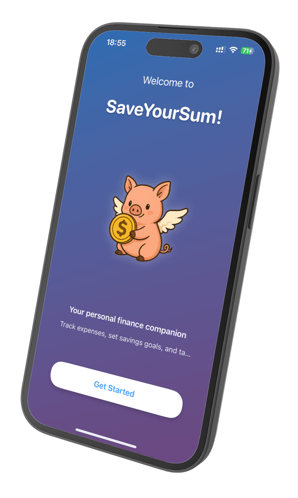 SaveYourSum iOS-App: Startbildschirm im geneigten iPhone-Mockup