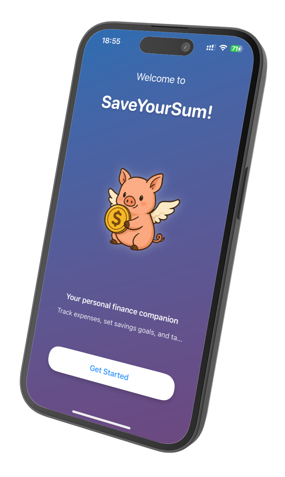 SaveYourSum iOS-App: Startbildschirm im geneigten iPhone-Mockup