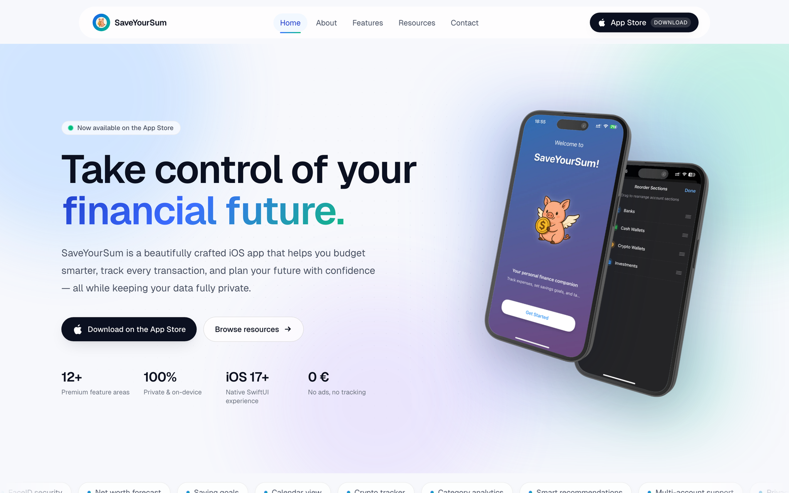 SaveYourSum: Marketing-Website mit Feature-Übersicht