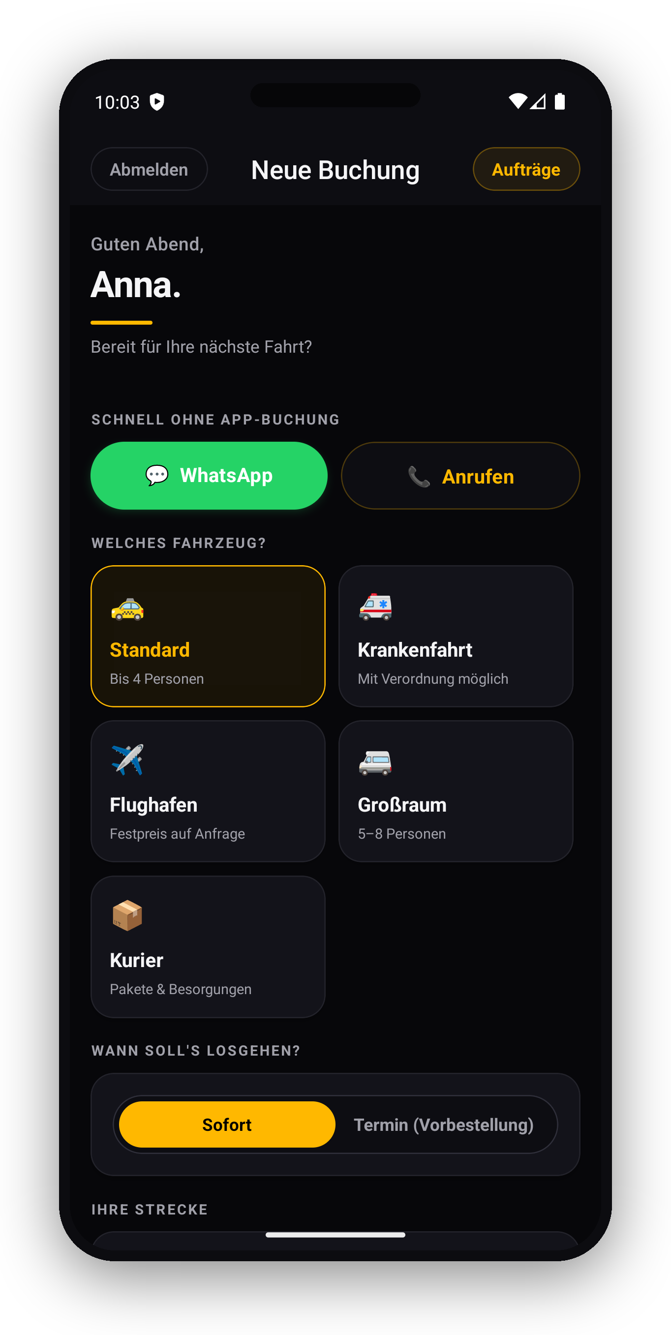 TAXI JENA App – Neue Buchung
