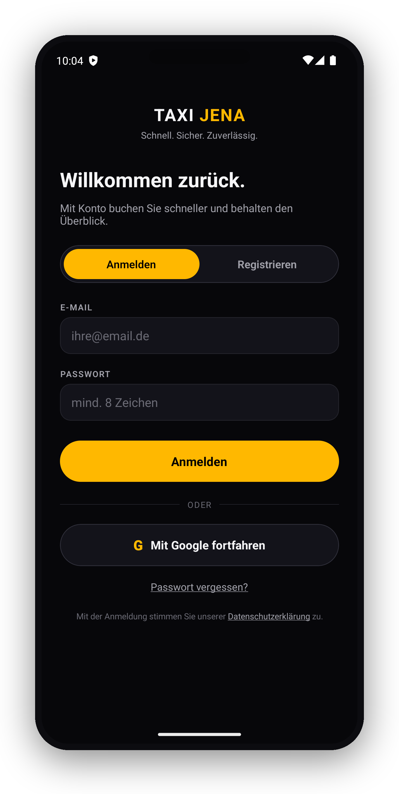 TAXI JENA App – Anmelden