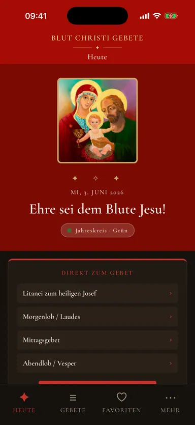 Blut Christi Gebete: Heute-Ansicht (Dark Mode)